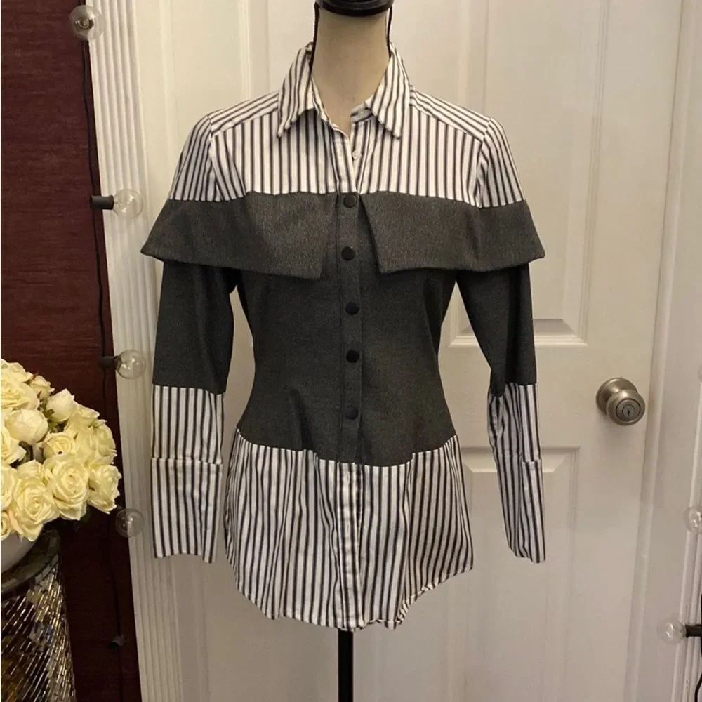 NY Company Striped Gray and White Women's Top, S
